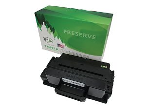 Black Samsung toner cartridge with a green "Preserve" box in the background.