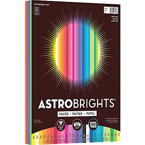 Pack of Astrobrights colored paper with a rainbow spectrum design, featuring 200 sheets of 8.5x11 inch paper.