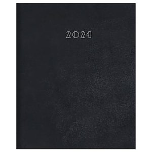 Black 2024 planner with minimalist white embossed text on the cover.