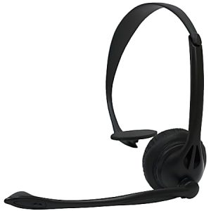 Black mono headset with an adjustable headband and microphone boom.