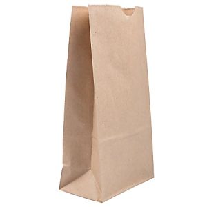 A tall, plain brown paper bag standing upright against a white background.