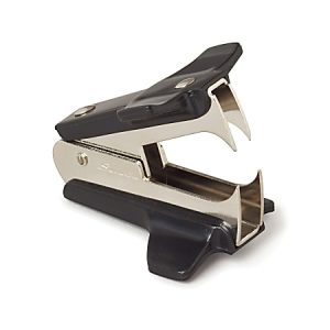 Metallic and black staple remover with a claw-like design, shown on a white background.