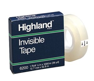 Highland brand invisible tape in packaging, showing a single 36-yard roll next to the box.