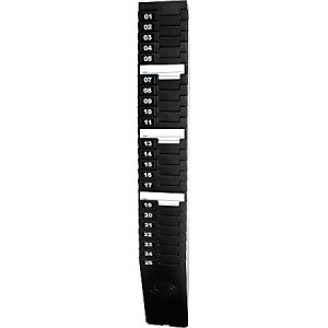 Black card sorter with numbered slots from 1 to 25, featuring a sleek design for organizing documents efficiently.