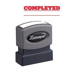 Gray Xstamper with the word "COMPLETED" stamped in red above it.