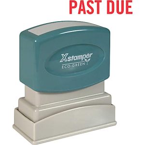 Green Xstamper with "PAST DUE" in red text above, highlighting overdue status.