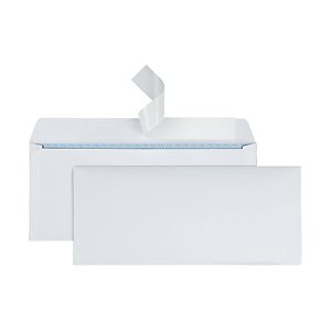 Two white business envelopes, one open with a peel-and-seal strip visible, isolated on a white background.