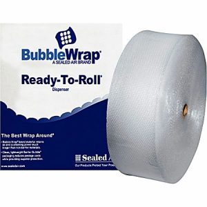 Roll of Bubble Wrap and branded box from Sealed Air, labeled "Ready-To-Roll Dispenser.