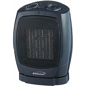 Black Brentwood portable ceramic space heater with adjustable knobs on top.