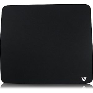 Black rectangular mouse pad with a small white logo in the bottom-right corner.