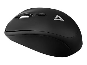 Black wireless computer mouse with a DPI button, featuring a sleek ergonomic design and a small logo on top.