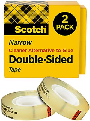 Scotch® 665 Permanent Double-Sided Tape, 1/2" x 900", Clear, Pack Of 2 Rolls