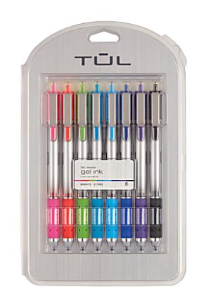 TUL GL Series Retractable Gel Pens, Medium Point, 0.7 mm, Silver Barrel, Assorted Bright Inks, Pack Of 8 Pens