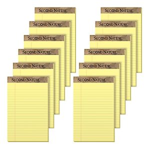 TOPS Second Nature 30% Recycled Writing Pads, 5" x 8", Legal Ruled, 50 Sheets, Canary, Pack Of 12 Pads