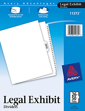 Avery Premium Collated Legal Dividers Avery Style, Side-Tab, 26-50 & Table Of Contents, 8-1/2" x 11"