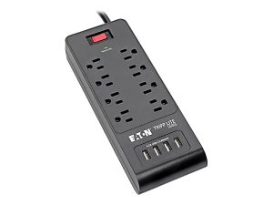 Tripp Lite Surge Protector Power Strip 8-Outlets 4 USB Ports 6ft Cord Black - Surge protector - 15 A - AC 120 V - 1875 Watt - output connectors: 8 - 6 ft cord - black