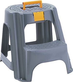 Inval Rimax 2-Step Plastic Step Stool With Top Organizer Compartment, 17-7/16H x 18-15/16W x 21-1/4D, Gray