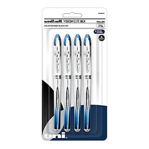 uni-ball Vision Elite Liquid Ink Rollerball Pen, Bold Point, 0.8 mm, Silver Barrels, Blue/Black Ink