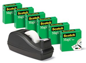 Scotch Magic Tape With Deluxe Dispenser, 3/4" x 1,000", Clear, Pack Of 6 Rolls