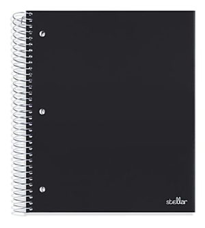 Office Depot Brand Stellar Poly Notebook, 8" x 10-1/2", 5 Subject, Wide Ruled, 200 Sheets, Black