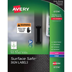 Avery Surface Safe Sign Labels, 3 1/2" x 5", Square, Pack Of 60