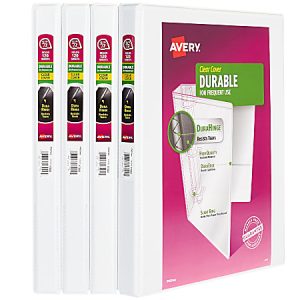 Avery Durable Slant D-Ring View Binders, 1/2" Slant Rings, 44% Recycled, White, Pack Of 4 Binders