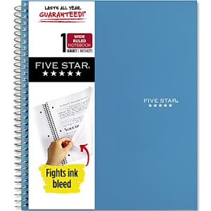 Five Star Wire-Bound Notebook, 8" x 10-1/2", 1 Subject, Wide Ruled, 100 Sheets, Tidewater Blue
