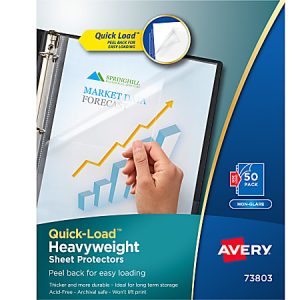 Avery Quick-Load Non-Glare Sheet Protectors, Top & Side Load, 8-1/2" x 11", Clear, 50 Document Protectors