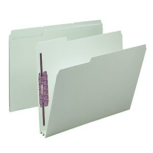 Smead Pressboard Fastener Folders With SafeSHIELD Fasteners, 2" Expansion, Letter Size, 100% Recycled, Gray/Green, Box Of 25
