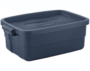 Rubbermaid Roughneck Tote With Lid, 10 Gallons, 8-7/8"H x 15-7/8"W x 23-7/8"D, Dark Indigo Metallic