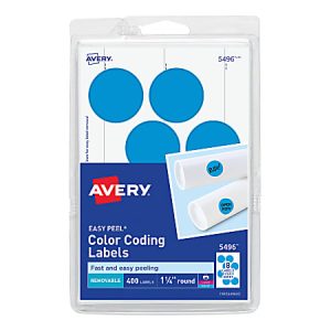 Avery Removable Color-Coding Labels, 5496, 1-1/4" Diameter, Light Blue, Pack Of 400