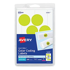Avery Self-Adhesive Removable Labels, 5499, Round, 1-1/4" Diameter, Yellow Neon, Pack Of 400