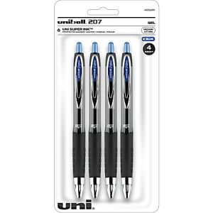 uniball 207 Gel Pens, Pack Of 4, Medium Point, 0.7 mm, Translucent Black Barrel, Blue Ink