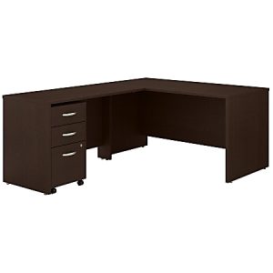 Bush Business Furniture 60"W L-Shaped Corner Desk With 3-Drawer Mobile File Cabinet, Mocha Cherry, Standard Delivery