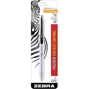 Zebra SARASA Retractable Gel Pen, Medium Point, 0.7 mm, Silver Barrel, Black Ink