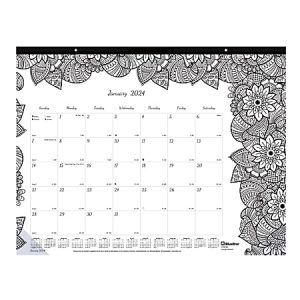 2024 Blueline DoodlePlan Monthly Desk Pad Calendar, 22" x 17", Botanica, January To December 2024 , C2917311