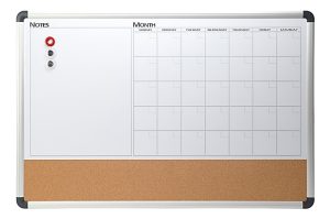 Realspace Magnetic Dry-Erase Whiteboard/Cork Calendar Board, 24" x 36", Silver Aluminum Frame