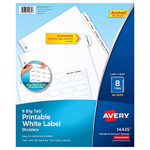 Avery Big Tab Printable Label Dividers, Easy Peel, 8 Tabs, Pack Of 20 Sets