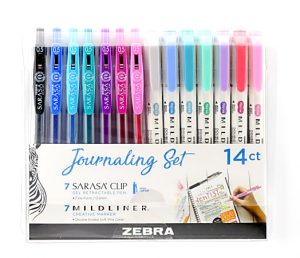 Zebra Pen Mildliner And Sarasa Clip Creative Bundle Journaling Set, Assorted Sizes, Assorted Ink Colors, Set Of 12 Pens