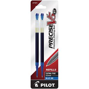 Pilot Precise Liquid Ink Retractable Rollerball Refills, V5, 0.5 mm, Extra-Fine Point, Blue, Pack Of 2