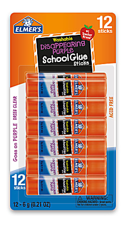 Elmer's Disappearing Glue Sticks, 0.21 Oz, Purple, Pack Of 12