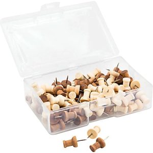 U Brands Wood Push Pins, Natural and Dark, 100-Count (3085U06-24) - 0.38" Shank - 0.25" Head - 100 / Pack - Natural, Brown - Steel, Wood, Plastic