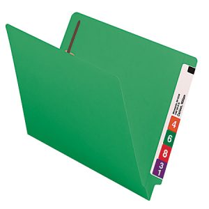 Smead Color End-Tab Folders With Fasteners, Straight Cut, Letter Size, Green, Pack Of 50