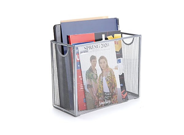 Mind Reader Network Collection Vertical File Storage Basket, 9-3/4H x 5-1/4W x 12D, Silver
