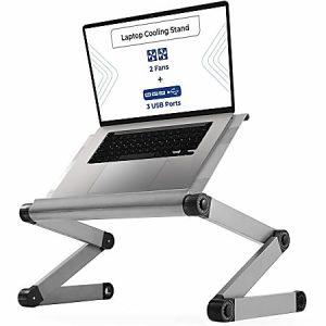 WorkEZ Executive adjustable laptop stand lap desk with Fans and USB Ports Silver - Make using a laptop more comfortable at a desk, in bed, or on the couch with this ergonomic aluminum laptop cooling stand.