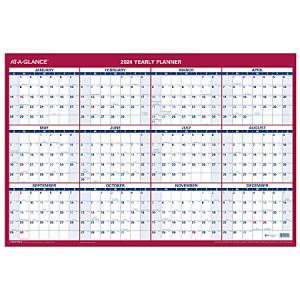 2024 AT-A-GLANCE Vertical/Horizontal Reversible Erasable Yearly Wall Calendar, 36" x 24", January to December 2024, PM2628