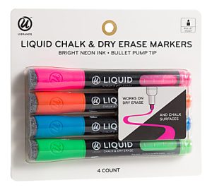 U Brands Liquid Chalk Markers, Bullet Tip, Black Barrel, Assorted Ink, Pack Of 4 Markers
