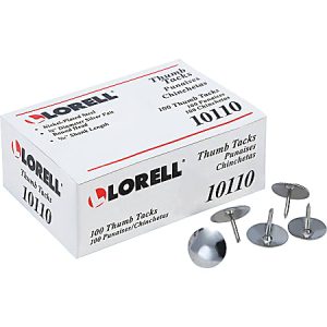Lorell 5/16" Steel Thumb Tacks, Silver, Pack of 100